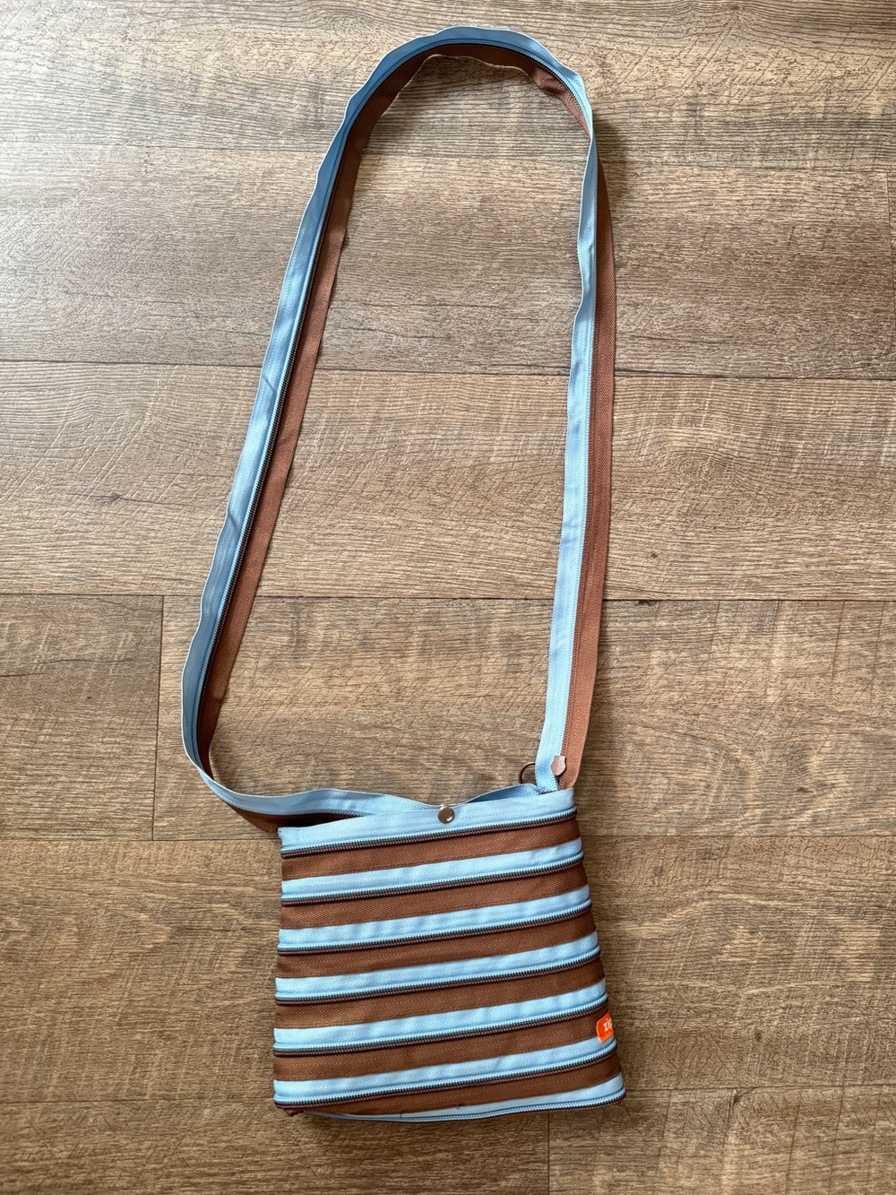 Striped Blue and Brown Crossbody Bag